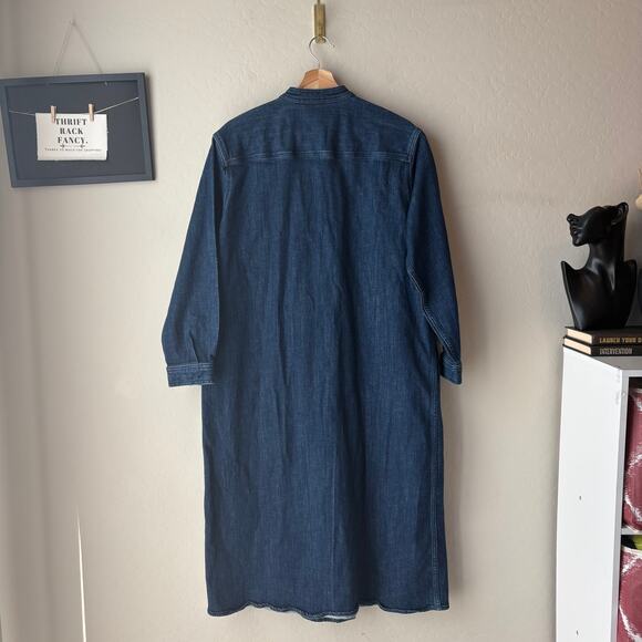 Sezane Dress Navi Denim Jean Long Sleeve Midi Dress Dark Blue Size 36 - Picture 6 of 8